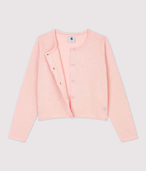 Cardigan en coton enfant fille rose/gris