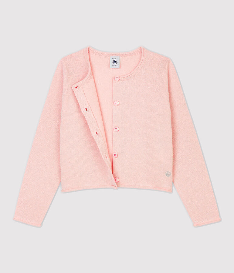 Cardigan en coton enfant fille rose/gris