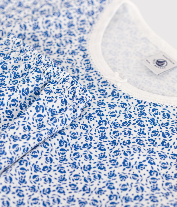 Pyjama capri imprim&eacute; fleur en coton enfant bleu/bleu