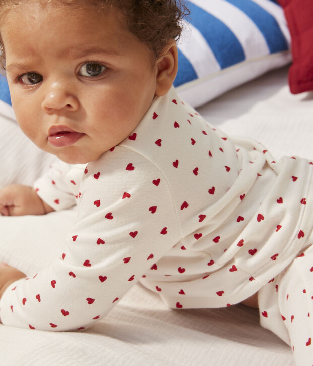 Ensemble imprim&eacute; en coton b&eacute;b&eacute; blanc/rouge