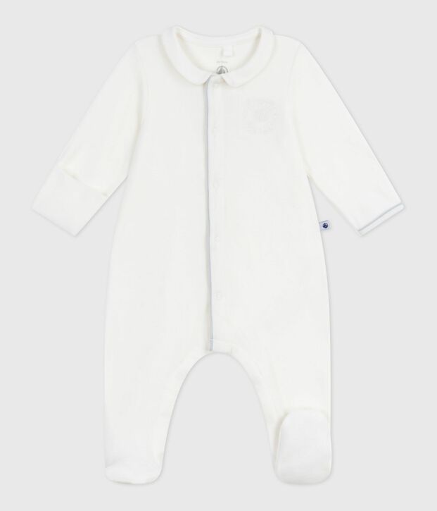 Pyjama b&eacute;b&eacute; en velours &agrave; col uni blanc