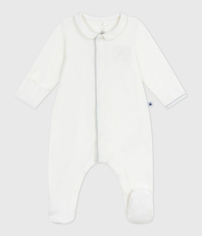 Pyjama b&eacute;b&eacute; en velours &agrave; col uni blanc MARSHMALLOW