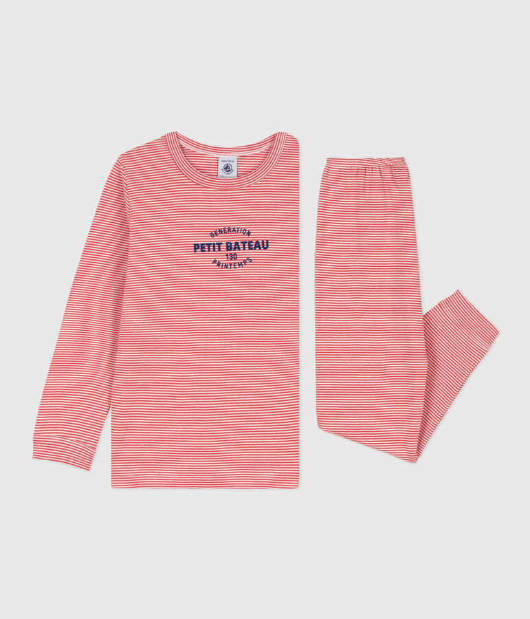 Pyjama ray&eacute; en coton enfant orange OURSIN/blanc MARSHMALLOW