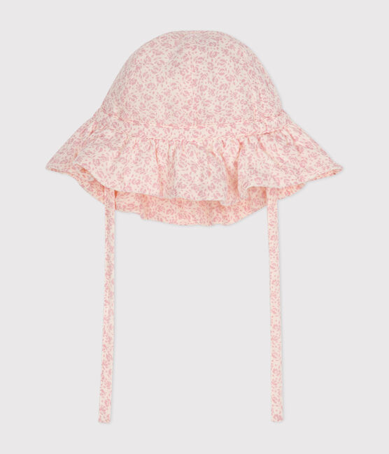 Capeline en gaze de coton fleurs roses bébé fille variante 1