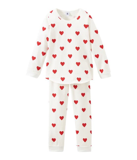 Pyjama petite fille en molleton blanc MARSHMALLOW/rouge TERKUIT
