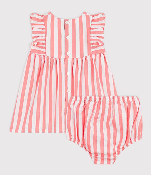 Robe b&eacute;b&eacute; en coton sans manches et son bloomer ray&eacute;s rose/blanc
