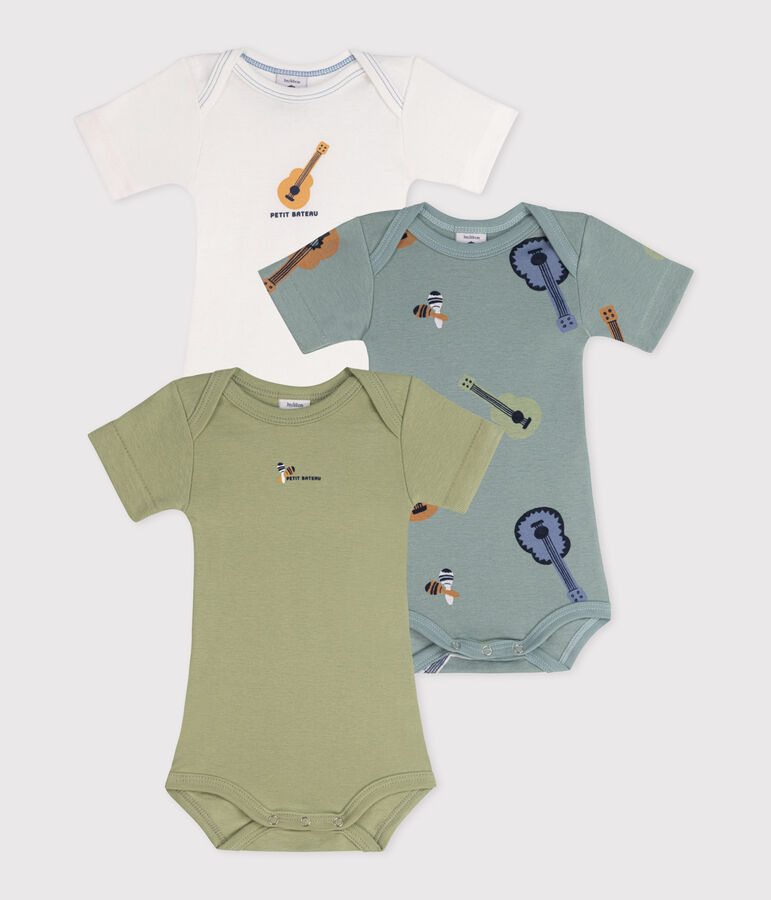 Lot de 3 bodies manches courtes en coton b&eacute;b&eacute; multicouleur