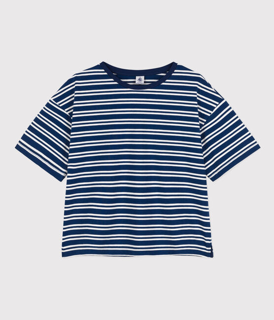 T-shirt LE BOXY en coton Femme bleu MEDIEVAL/blanc MARSHMALLOW