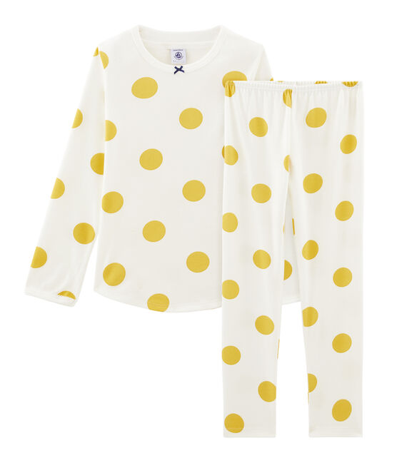 Pyjama petite fille en côte blanc MARSHMALLOW/jaune BLE