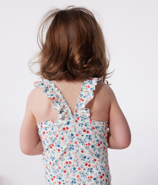 Maillot de bain bébé une pièce à volants, imprimé fleuri blanc MARSHMALLOW/blanc MULTICO