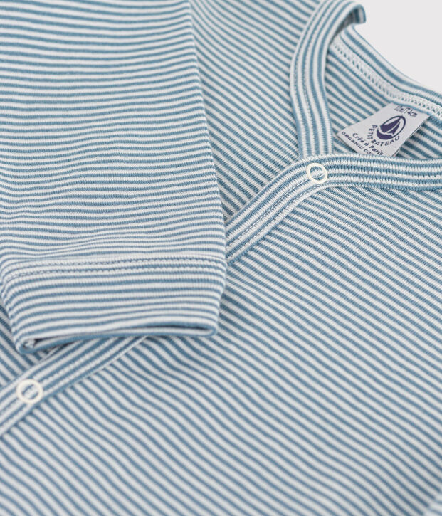 Dors-bien sans pieds milleraies b&eacute;b&eacute; en coton bleu/blanc