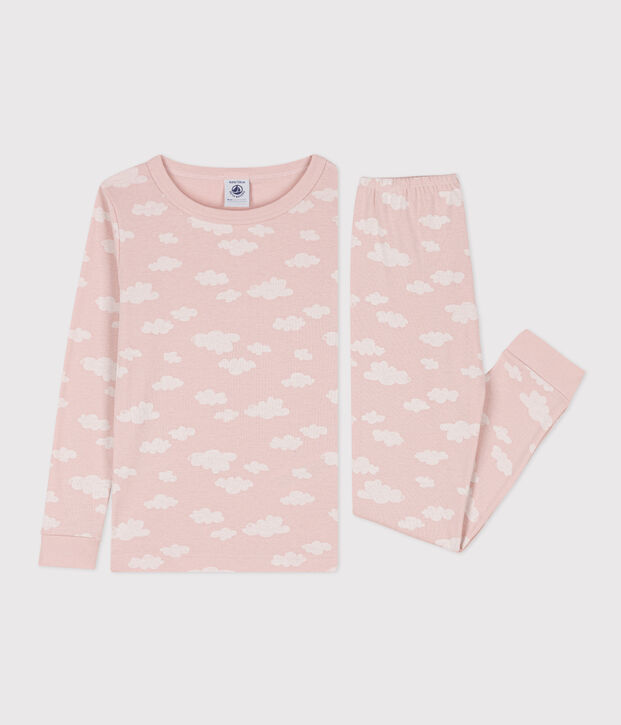 Pyjama ajust&eacute; petite fille en coton rose/blanc
