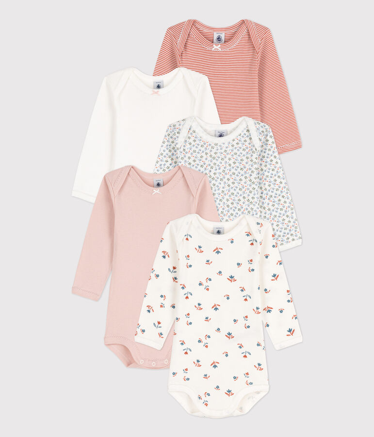 Lot de 5 bodies manches longues fleur b&eacute;b&eacute; en coton multicouleur