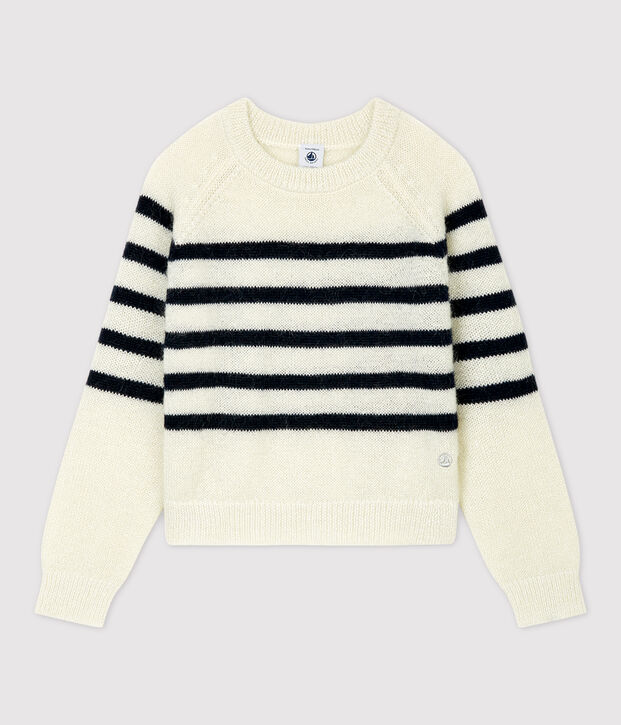 Pull mohair et coton enfant fille blanc/bleu