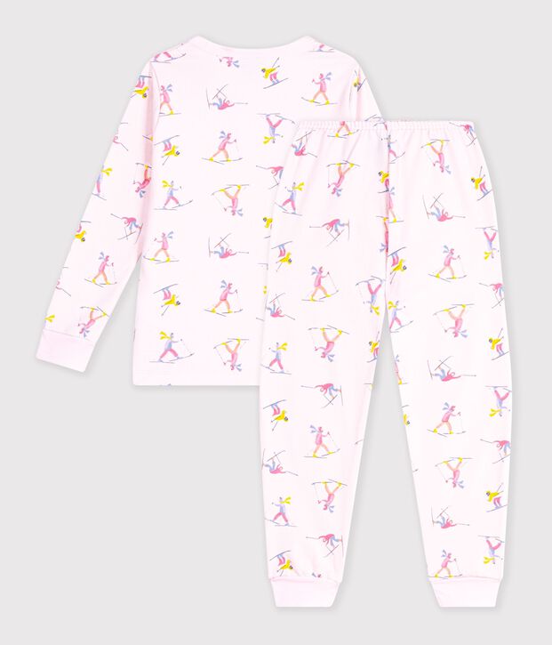 Pyjama enfant en molleton imprim&eacute; skieurs rose/multicouleur