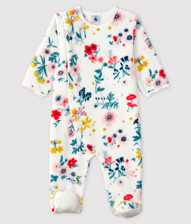Surpyjama &agrave; imprim&eacute; fleuri b&eacute;b&eacute; fille en polaire blanc/multicouleur
