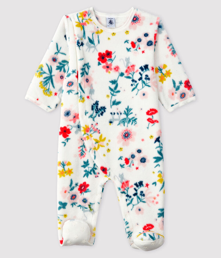 Surpyjama &agrave; imprim&eacute; fleuri b&eacute;b&eacute; fille en polaire blanc MARSHMALLOW/blanc MULTICO