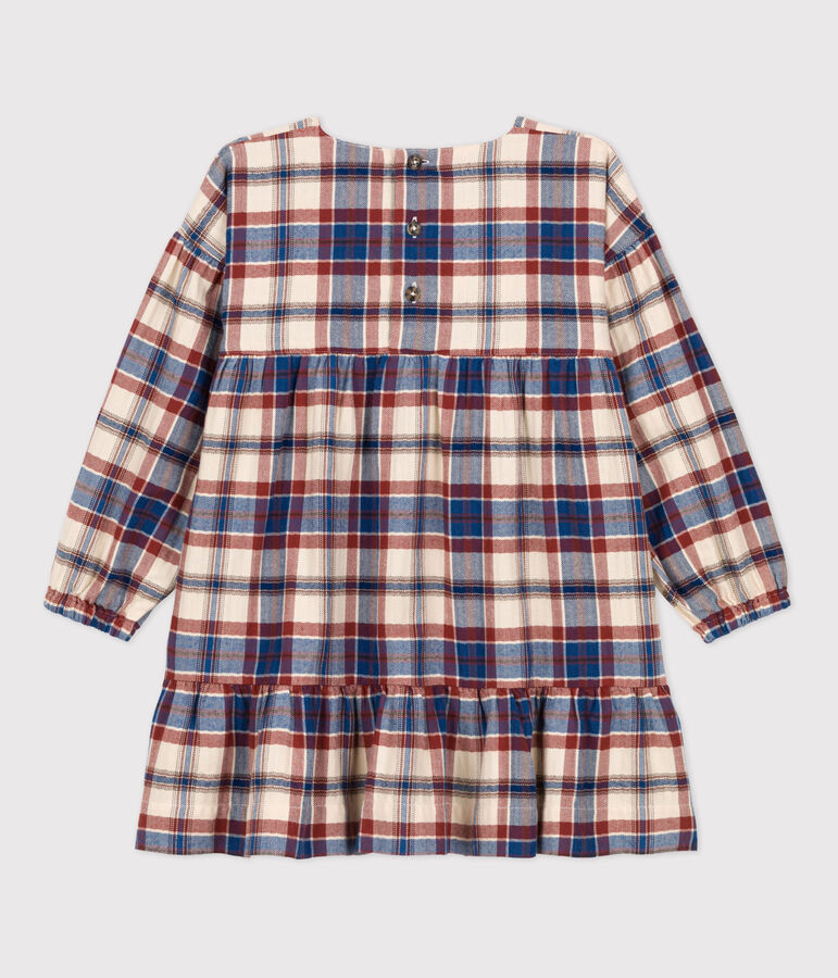 Robe &agrave; carreaux manches longues en flanelle enfant fille &eacute;cru/multicouleur