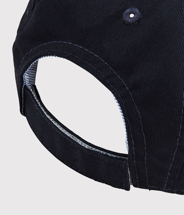 Casquette avec badge en bouclette b&eacute;b&eacute; gar&ccedil;on bleu/blanc