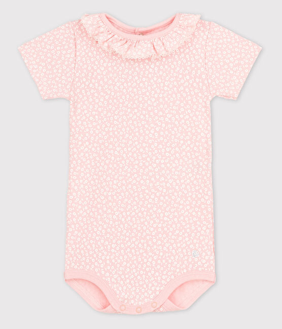 Body manches courtes bébé à collerette rose MINOIS/blanc MARSHMALLOW