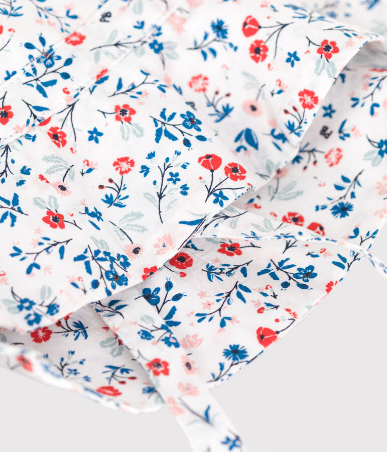 Capeline b&eacute;b&eacute; fille en popeline imprim&eacute; fleuri blanc MARSHMALLOW/blanc MULTICO