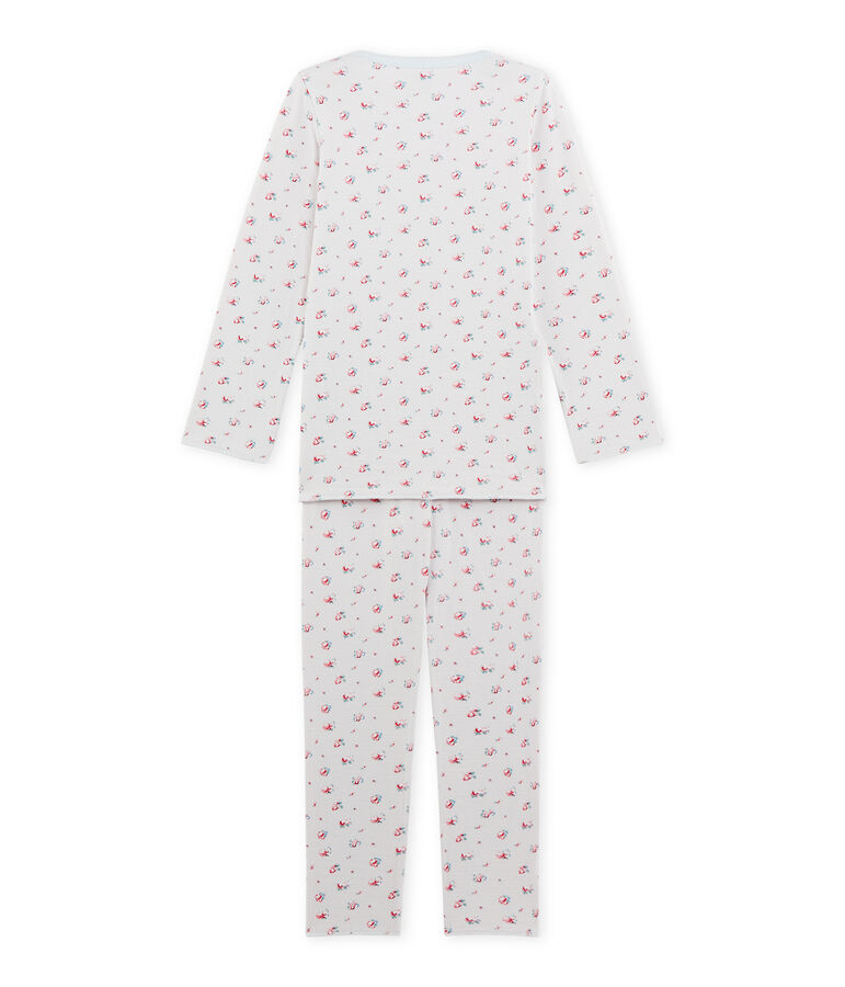 Pyjama fille imprim&eacute; petites fleurs bleu BOCAL/blanc MULTICO