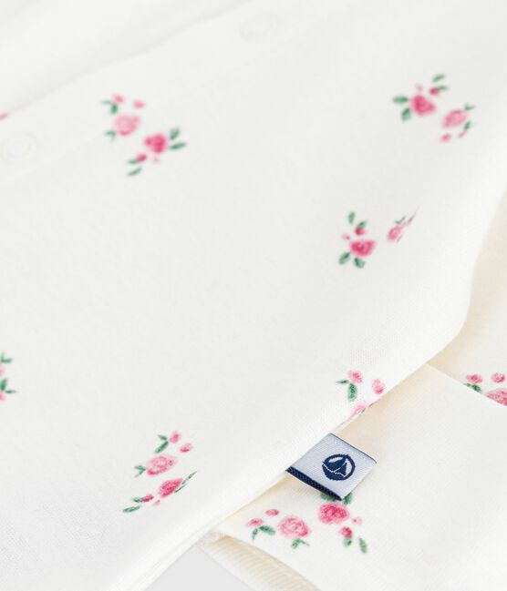 Pyjama bébé en coton à col fleuri blanc MARSHMALLOW/blanc MULTICO