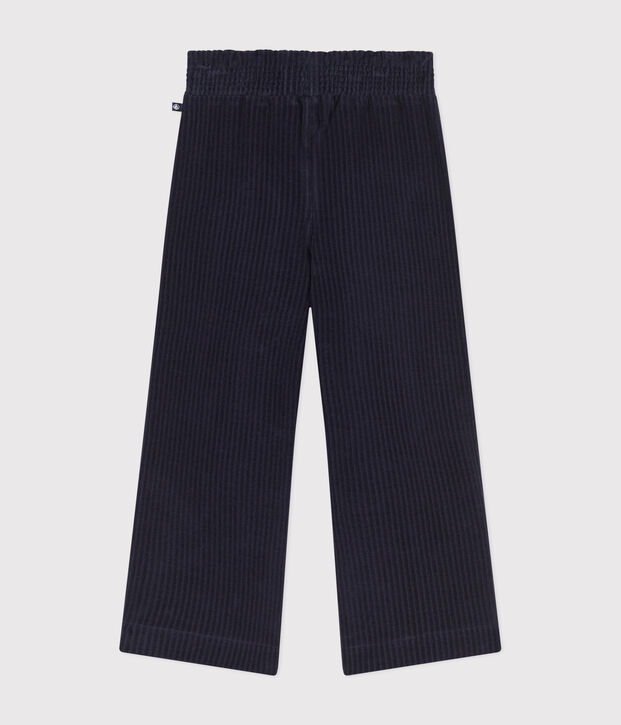 Pantalon large en velours fin enfant fille bleu marine