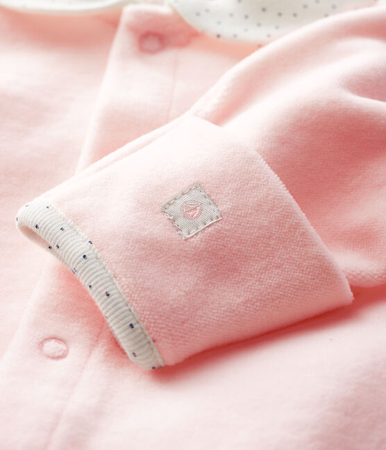 Dors-bien rose à col bébé en velours de coton biologique rose FLEUR