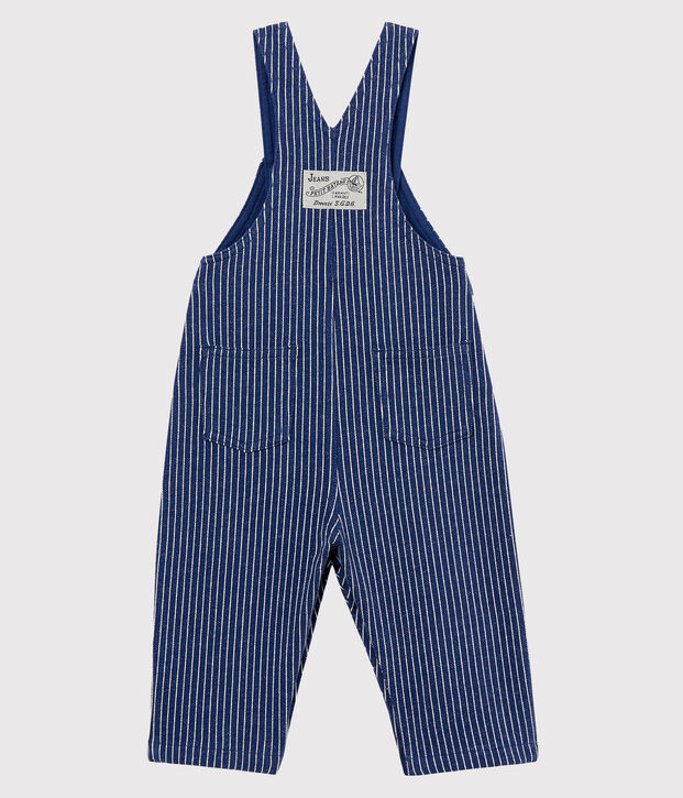 Salopette longue en maille ray&eacute;e b&eacute;b&eacute; gar&ccedil;on bleu/blanc