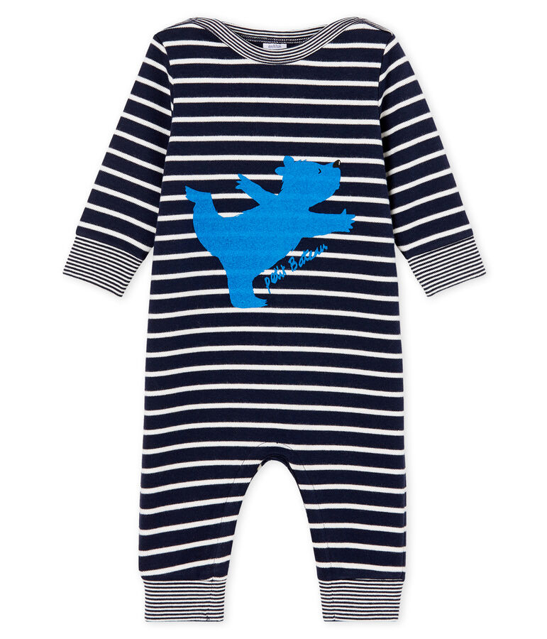 Combinaison longue b&eacute;b&eacute; gar&ccedil;on rayure marini&egrave;re bleu/blanc