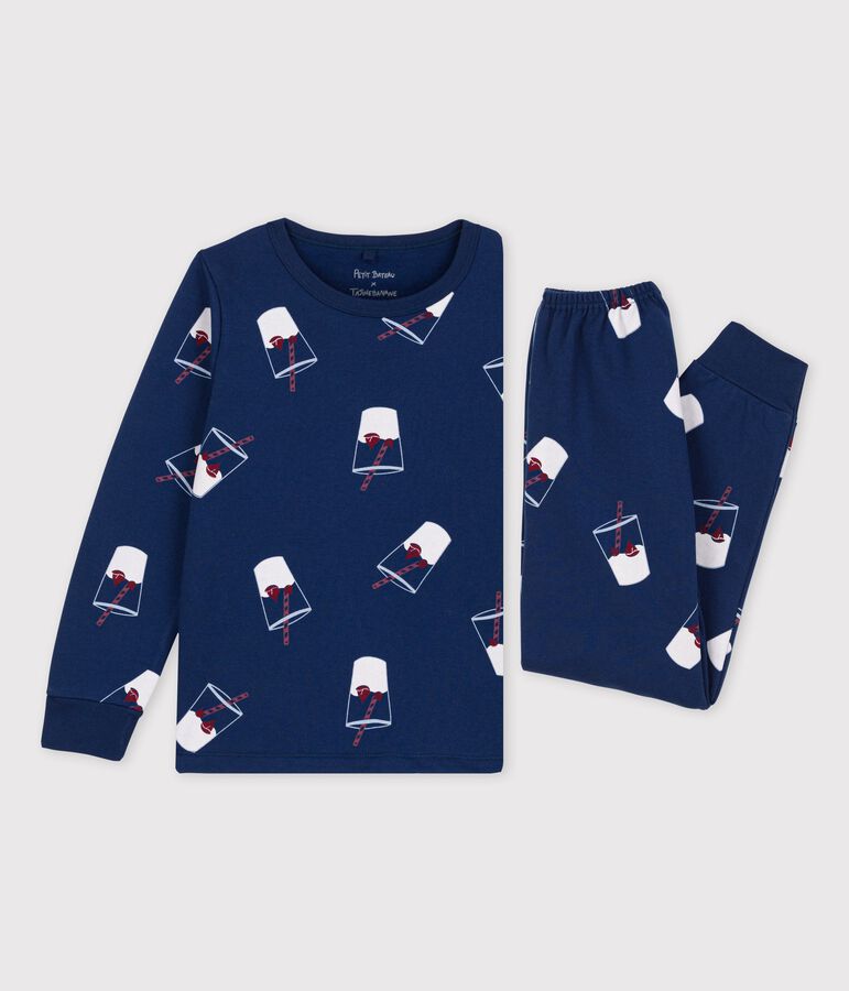 Pyjama enfant en coton biologique Tajinebanane x Petit Bateau bleu MEDIEVAL/blanc MULTICO
