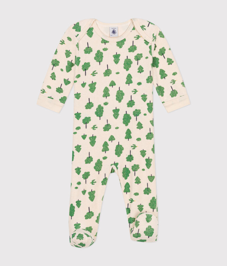 Pyjama en bouclette &eacute;ponge gratt&eacute;e imprim&eacute;e arbres b&eacute;b&eacute; blanc AVALANCHE/ MULTICO