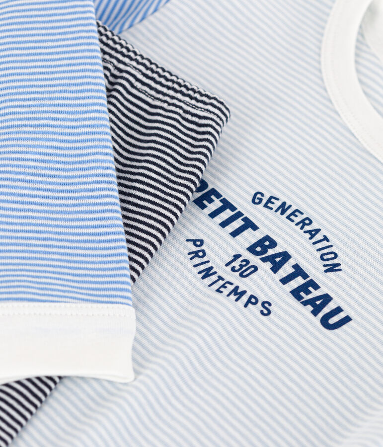Pyjama milleraies tricolore en coton enfant bleu SMOKING/blanc MULTICO