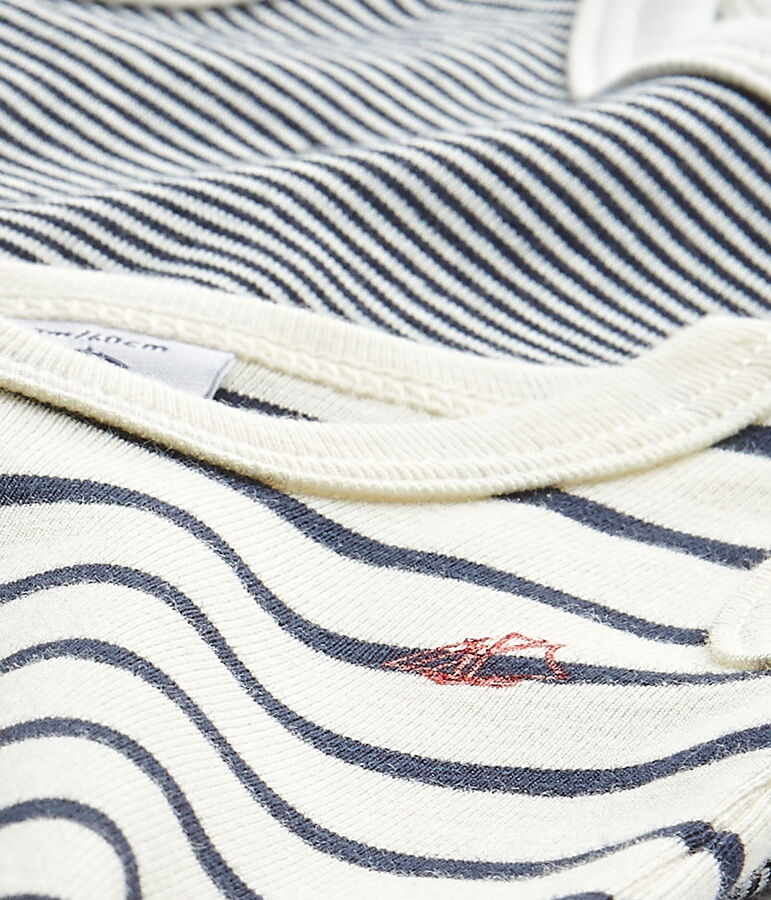 Lot de 2 bodies b&eacute;b&eacute; gar&ccedil;on sans manches ray&eacute;s blanc LOT