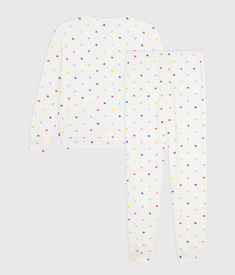 Pyjama femme en coton et &eacute;lasthanne imprim&eacute; c&oelig;urs blanc MARSHMALLOW/blanc MULTICO