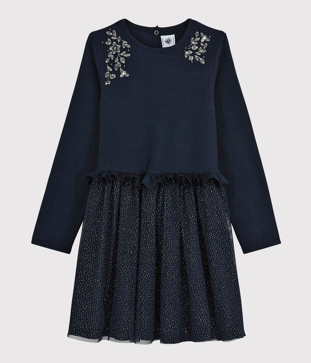 Robe manches longues enfant fille bleu marine