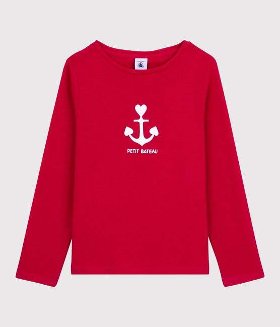 Tee-shirt manches longues en coton enfant fille rouge TERKUIT