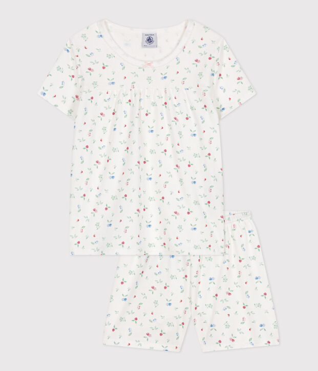 Pyjama short enfant en coton fruits blanc/multicouleur