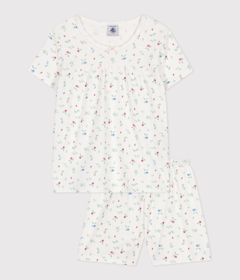 Pyjama short enfant en coton fruits blanc MARSHMALLOW/blanc MULTICO