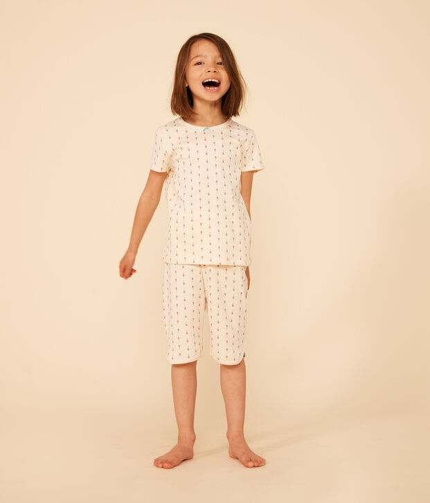 Pyjama capri imprim&eacute; fleur en coton enfant &eacute;cru/multicouleur