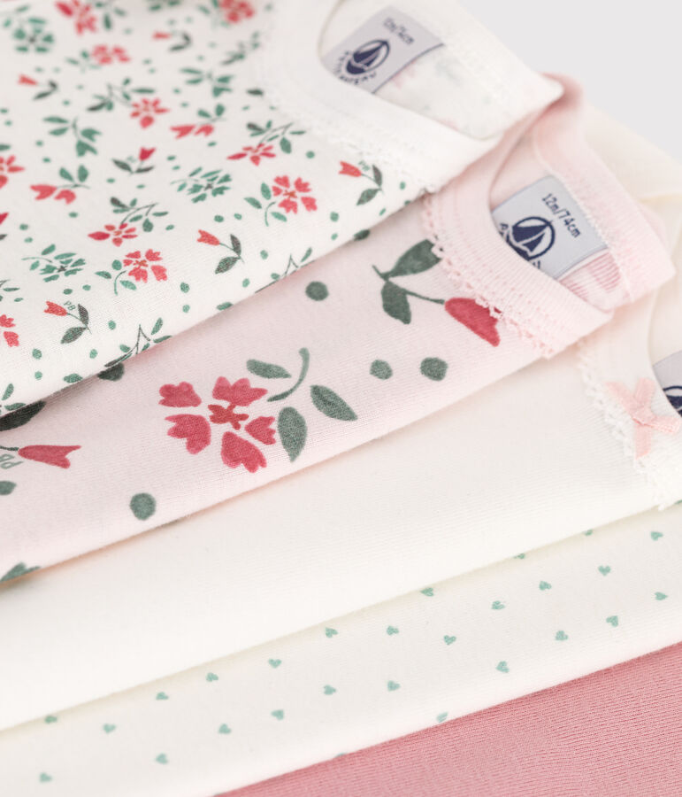 Lot de 5 bodies manches courtes en coton fleuri b&eacute;b&eacute; variante 1