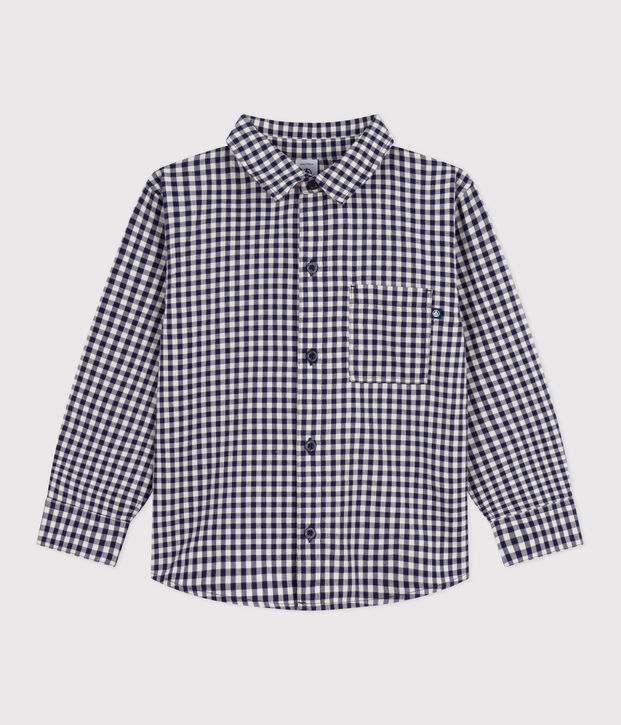 Chemise enfant en coton &agrave; carreaux bleu/&eacute;cru