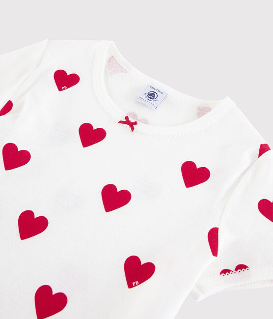 Pyjacourt cœur petite fille en coton blanc MARSHMALLOW/rouge TERKUIT