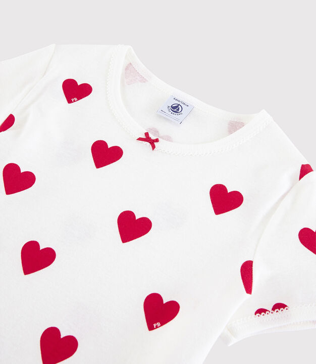 Pyjacourt c&oelig;ur petite fille en coton blanc/rouge