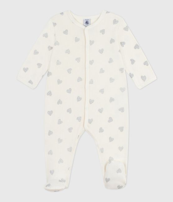 Pyjama bébé en coton imprimé cœurs argentés écru MILK/ ARGENT