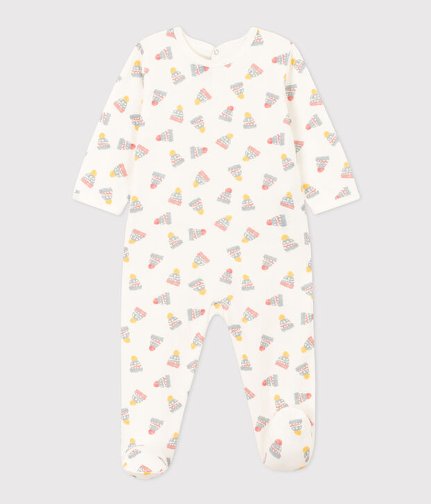 Pyjama b&eacute;b&eacute; bonnets en molleton blanc/multicouleur