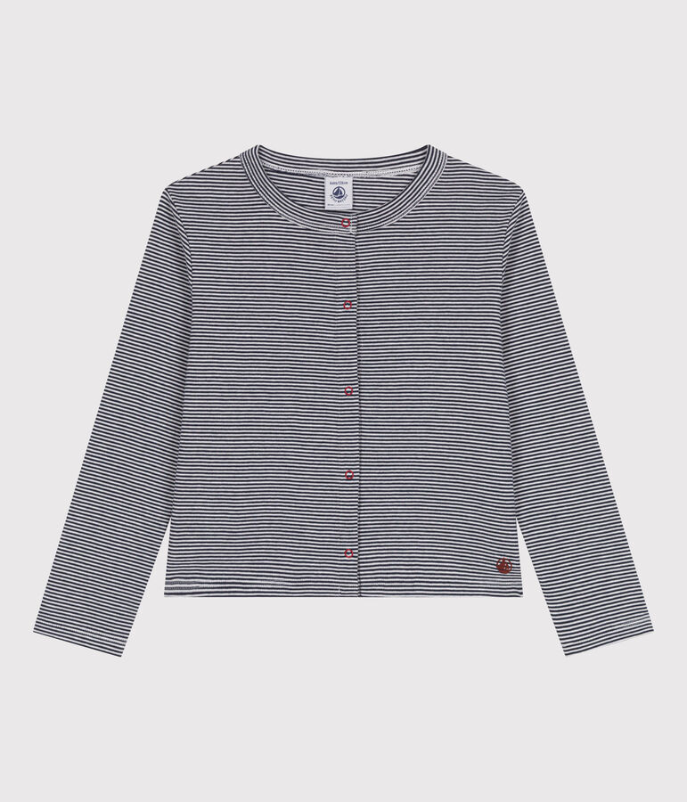 Cardigan enfant en coton &agrave; rayures bleu/blanc