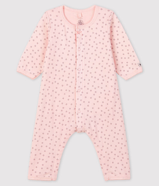 Bodyjama sans pieds petites étoiles bébé fille en coton biologique rose FLEUR/gris CONCRETE