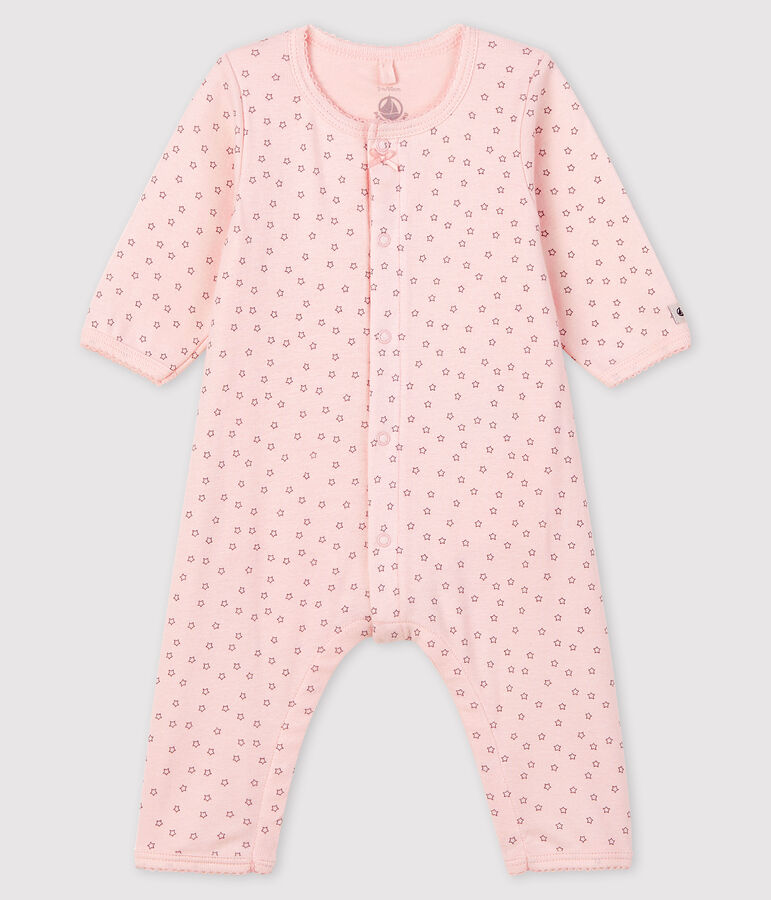 Bodyjama sans pieds petites &eacute;toiles b&eacute;b&eacute; fille en coton biologique rose/gris